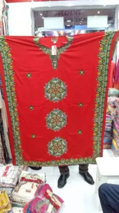 Picture of dress design with hand embroidery yellow colour duba ,f