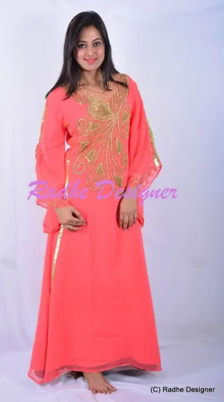 Picture of Radhe Designer Red Georgette Kaftan Dress for Women - Y201