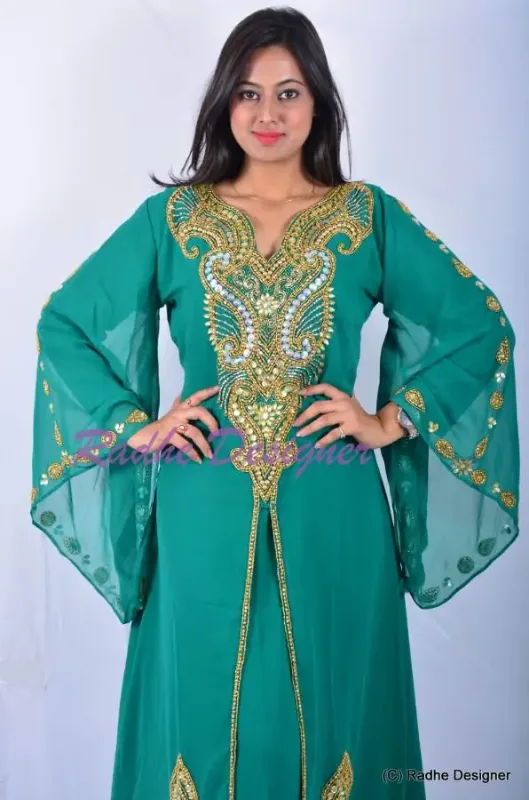 Picture of Multicolor Georgette Farasha Dress for Women - Beaded Chic Modest Style