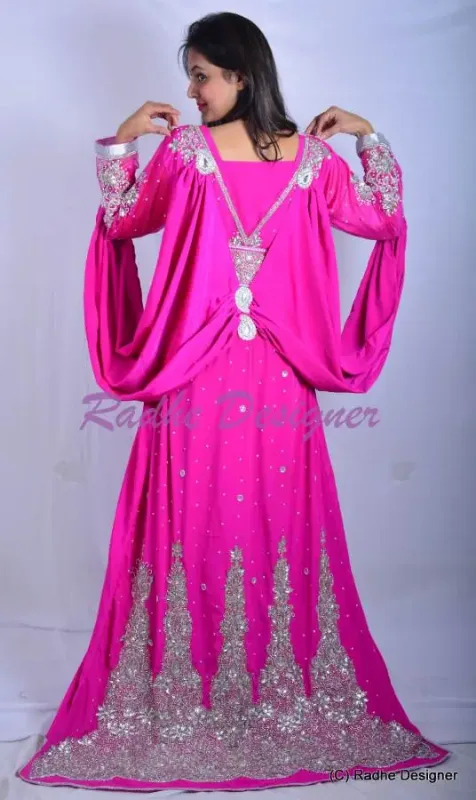 Picture of White Georgette Farasha Dress for Women - Flared Designer Inspired Look
