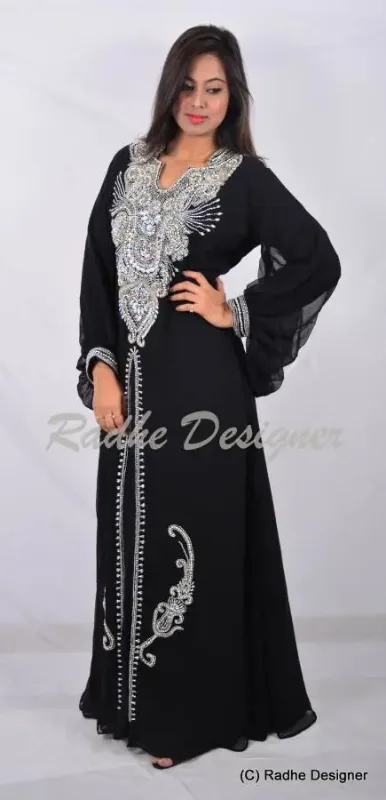Picture of Radhe Designer White Georgette Kaftan Dress for Women - Y614