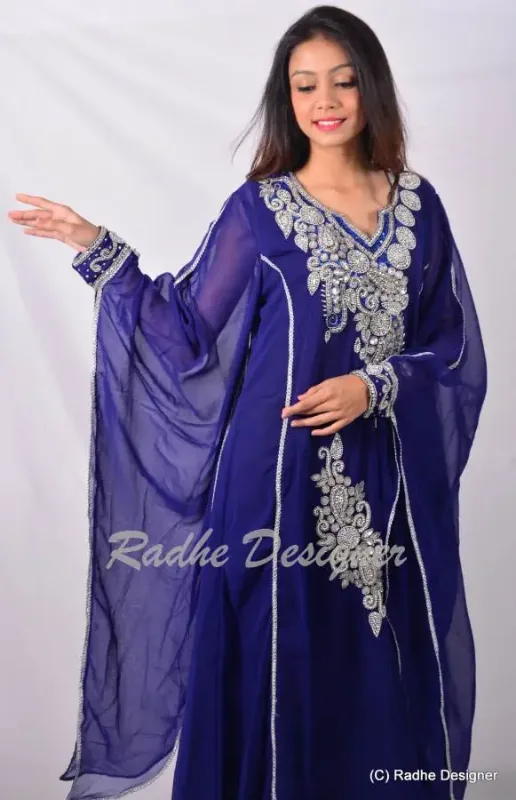 Picture of Radhe Designer White Georgette Kaftan Dress for Women - Y824