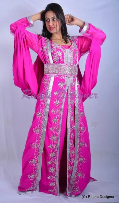 Picture of Yellow Georgette Kaftan Dress for Women - Printed Classic Draped Style