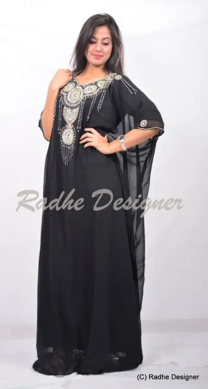 Picture of White Georgette Farasha Dress for Women - Flared Soft Fabric Look