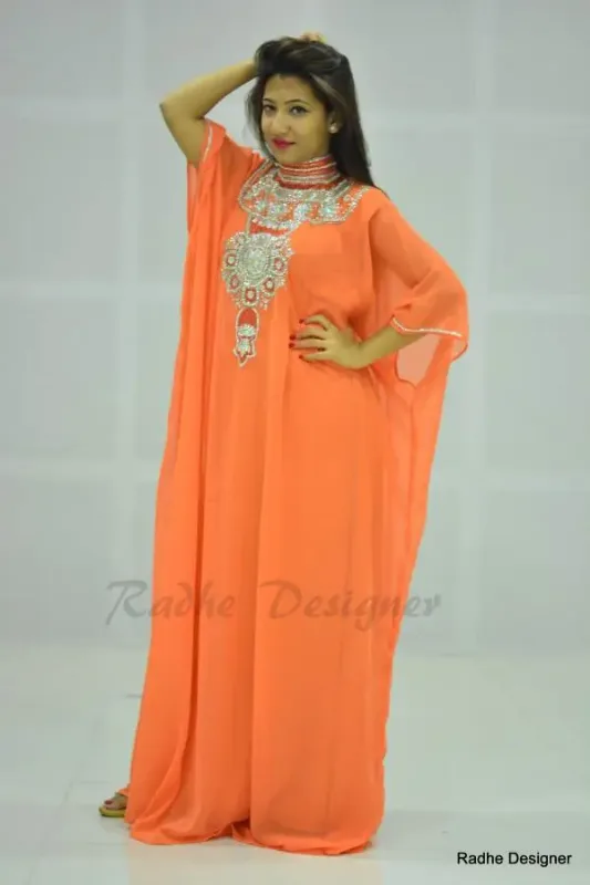 Picture of Radhe Designer White Georgette Kaftan Dress for Women - Y348