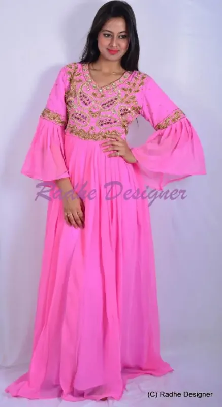 Picture of Classic Yellow Georgette Farasha Dress for Women