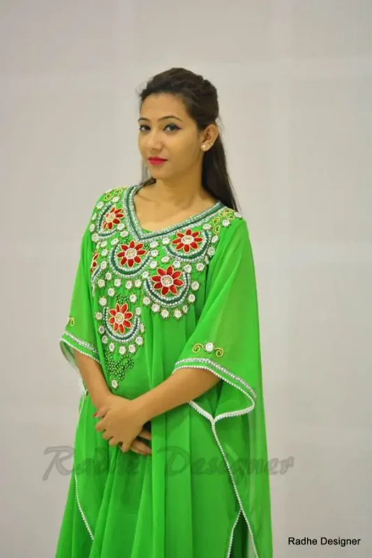 Picture of Radhe Designer White Georgette Kaftan Dress for Women - Y433