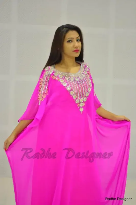 Picture of Radhe Designer Pink Cotton Kaftan Dress for Women - Y497
