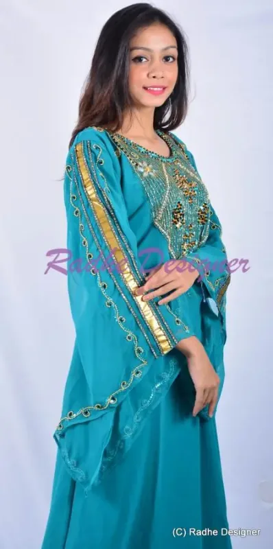Picture of White Georgette Farasha Dress for Women - Layered Ceremony Wear Style