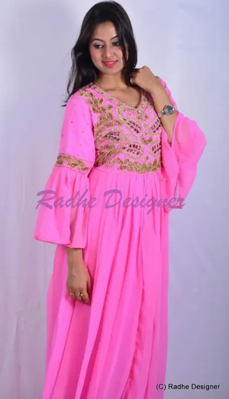 Picture of Black Georgette Kaftan Dress for Women - Layered Traditional Occasion Style