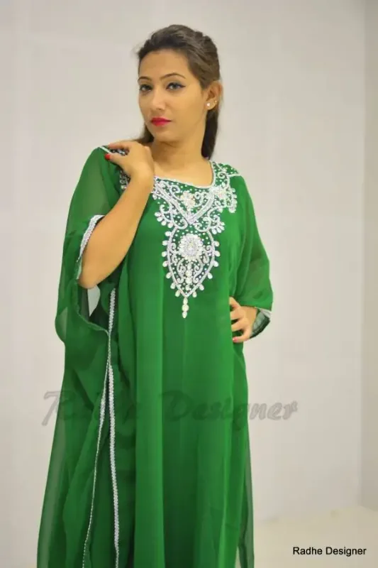 Picture of Radhe Designer White Georgette Kaftan Dress for Women - Y450