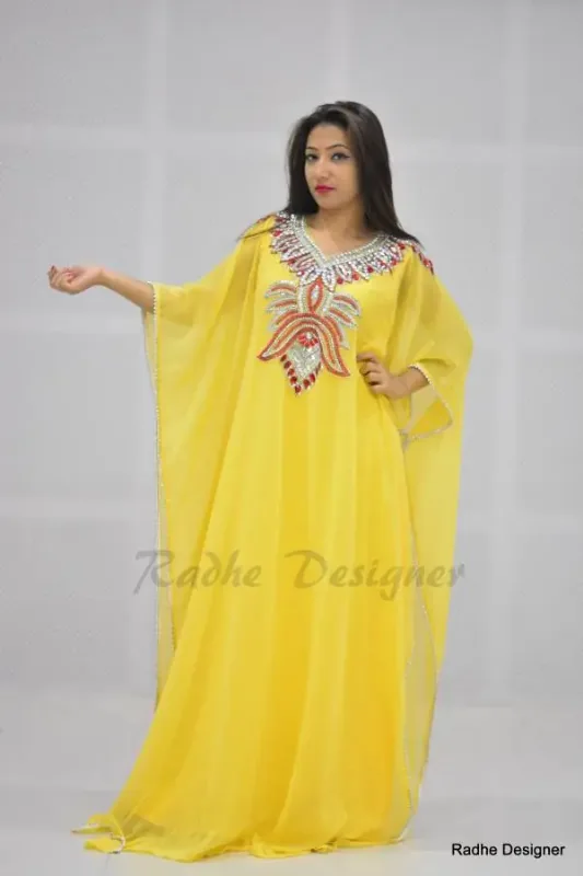 Picture of Multicolor Georgette Kaftan Dress for Women - Beaded Travel Friendly Style