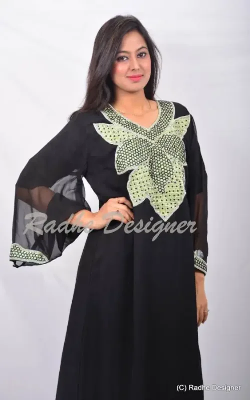 Picture of Radhe Designer Black Georgette Kaftan Dress for Women - Y241