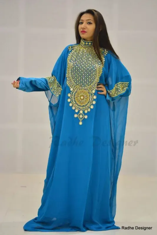Picture of Radhe Designer White Georgette Kaftan Dress for Women - Y2