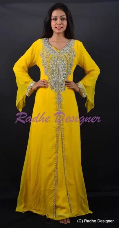 Picture of Radhe Designer Yellow Georgette Kaftan Dress for Women - Y13