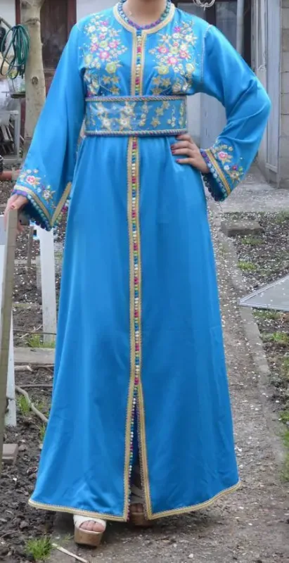 Picture of Multicolor Georgette Kaftan Dress for Women - Mirror Work Embroidered Look