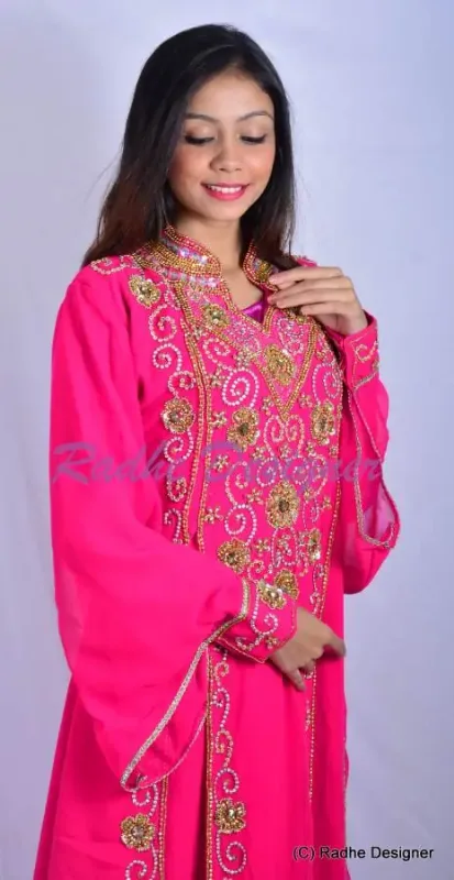 Picture of Black Georgette Farasha Dress for Women - Abstract Print Decorative Trim Style