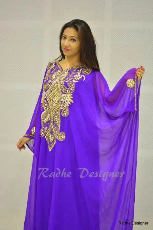 Picture of Black Georgette Kaftan Dress for Women - Geometric Print Ceremony Wear Style