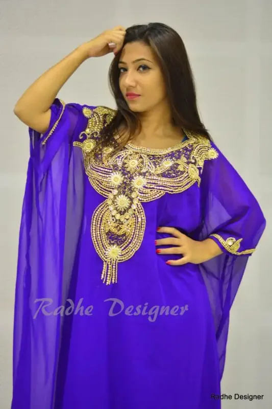 Picture of Blue Georgette Kaftan Dress for Women - Layered Gathered Waist Style