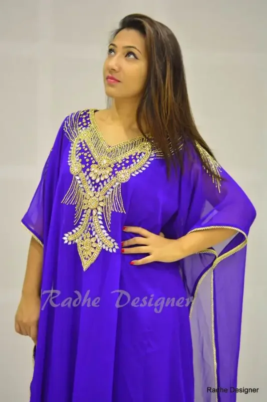 Picture of Multicolor Georgette Modest Dress for Women - Plain Graceful A Line Style