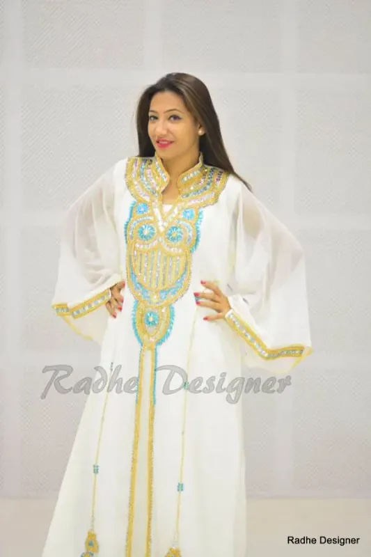 Picture of Radhe Designer White Georgette Kaftan Dress for Women - Y376