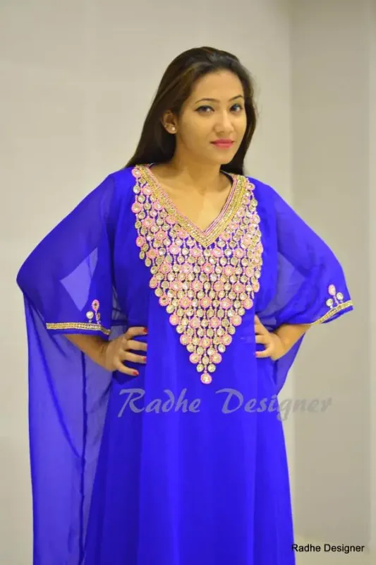 Picture of Radhe Designer White Georgette Kaftan Dress for Women - Y144