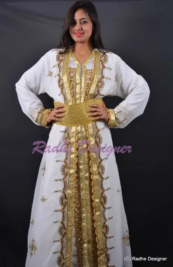 Picture of elegant moroccan kaftan cut work hand embroidery khalee