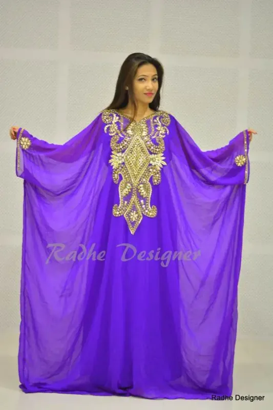 Picture of White Georgette Kaftan Dress for Women - Panelled Festival Ready Style