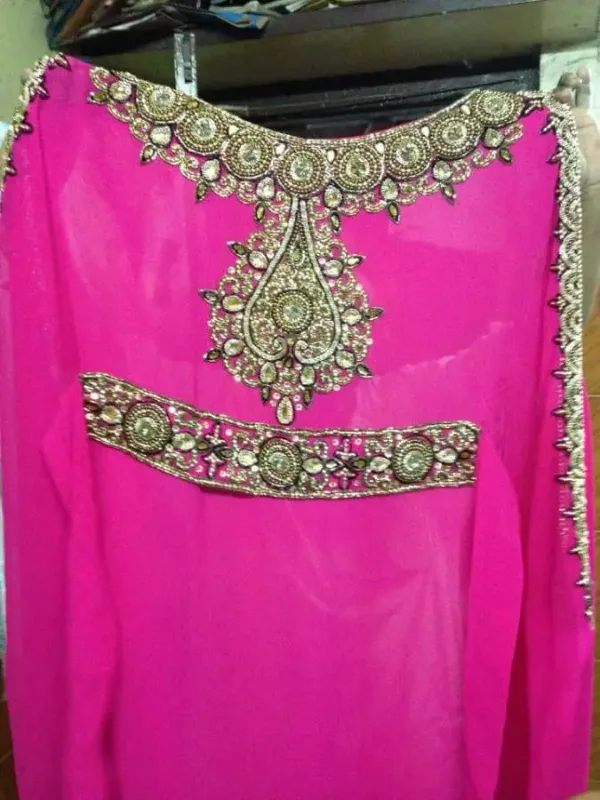 Picture of Blue Georgette Farasha Dress for Women - Beaded Chic Modest Style