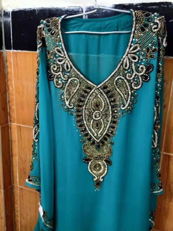 Picture of White Georgette Farasha Dress for Women - Lace Stylish Occasion Look