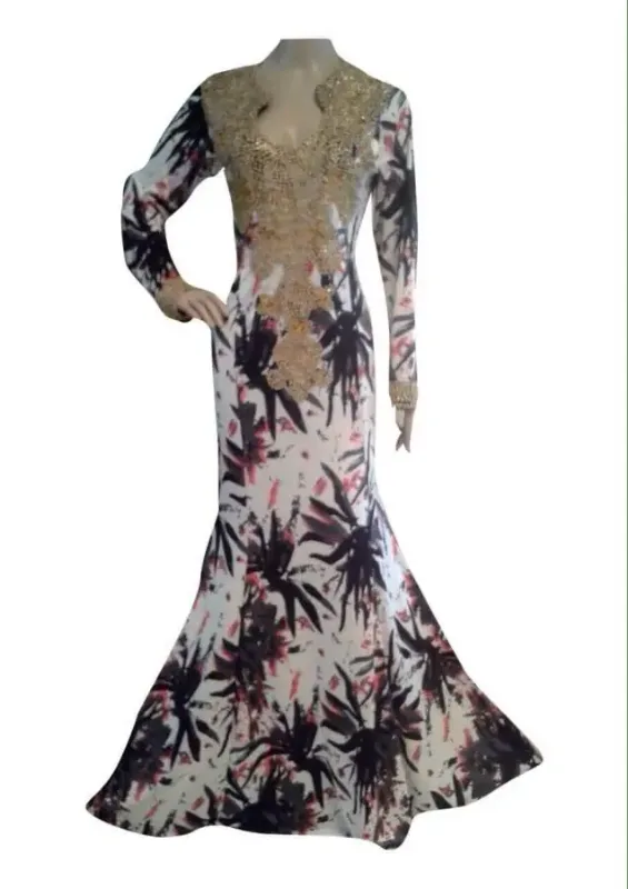 Picture of Multicolor Georgette Farasha Dress for Women - Layered Wedding Guest Style