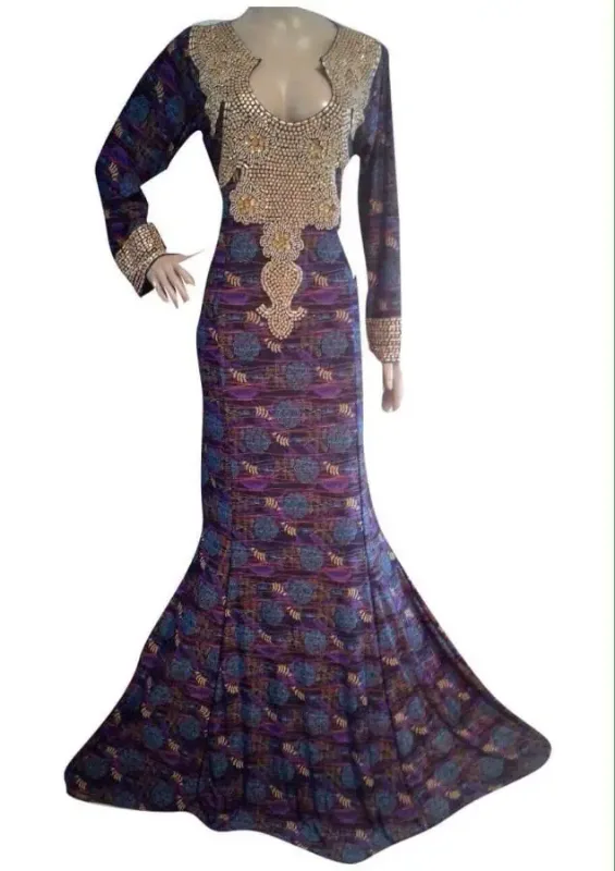 Picture of Yellow Georgette Farasha Dress for Women - Mirror Work Formal Occasion Style