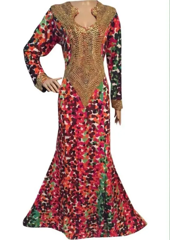Picture of Pink Cotton Farasha Dress for Women - Printed Classic Draped Style