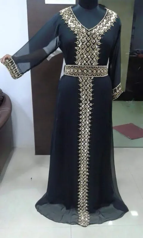 Picture of Multicolor Georgette Farasha Dress for Women - Layered Ceremony Wear Style