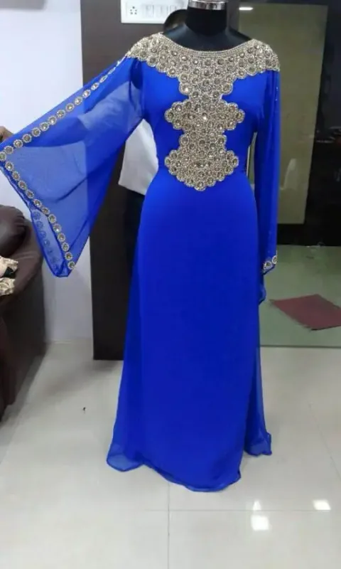 Picture of Black Georgette Farasha Dress for Women - Bordered Layered Look
