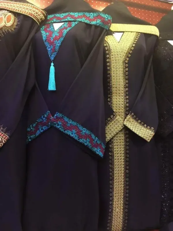Picture of Purple Georgette Farasha Dress for Women - Bordered Festival Ready Style