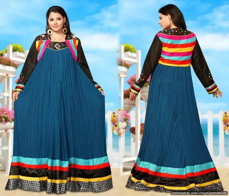 Picture of Multicolor Georgette Farasha Dress for Women - Embroidered Flared Hem Style