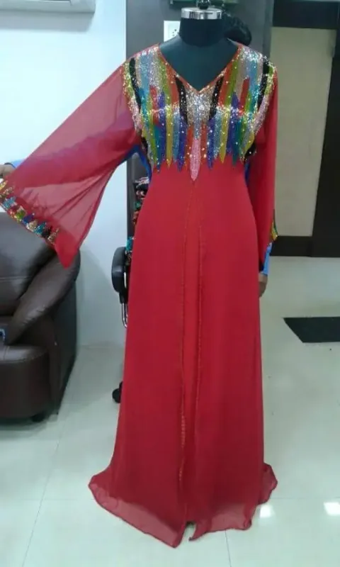 Picture of Multicolor Georgette Farasha Dress for Women - Lace Stylish Occasion Look
