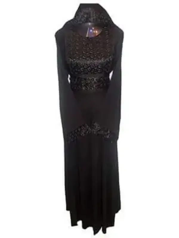 Picture of Black Georgette Modest Dress for Women - Thread Work Modern Ethnic Look