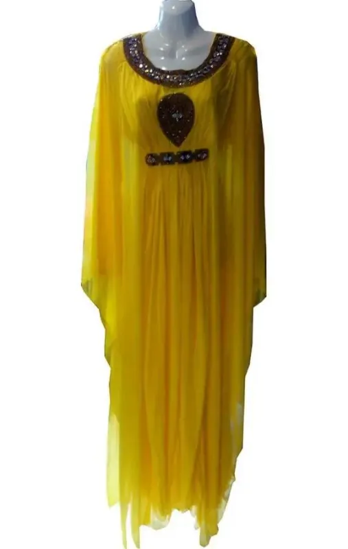 Picture of Radhe Designer Yellow Georgette Kaftan Dress for Women - F4938