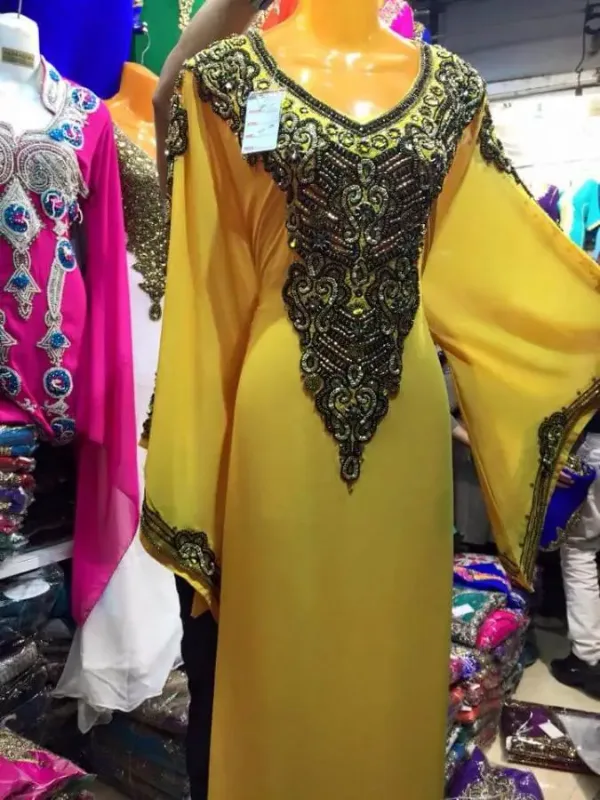 Picture of Black Georgette Kaftan Dress for Women - Beaded Layered Look