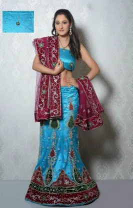 Picture of bridal indian pakistani designer satin lehenga choli d,