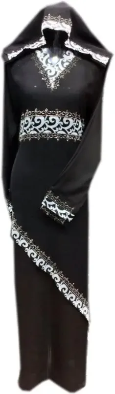 Picture of Black Georgette Modest Dress for Women - Bordered Festival Ready Style
