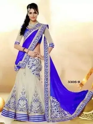 Picture of red bridal indian pakistani designer satin lehenga cho,