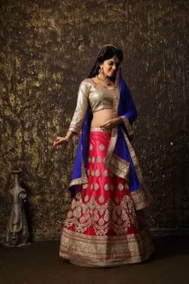 Picture of green bridal indian pakistani designer silk lehenga ch,