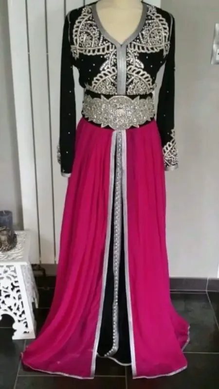 Picture of Black Georgette Kaftan Dress for Women - Lace Formal Occasion Style