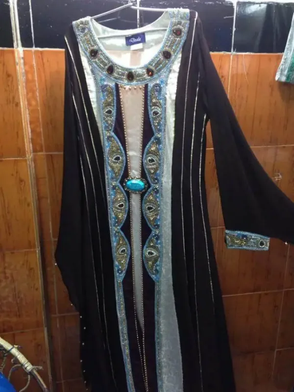 Picture of Black Georgette Kaftan Dress for Women - Paisley Print Soft Fabric Look
