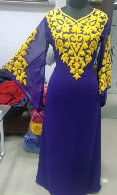 Picture of Purple Georgette Farasha Dress for Women - Solid Modest Occasion Style