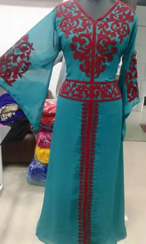 Picture of Multicolor Georgette Farasha Dress for Women - Sequined Gathered Waist Style