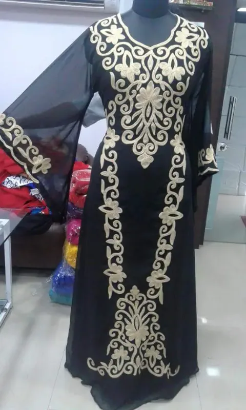 Picture of Multicolor Georgette Farasha Dress for Women - Panelled Chic Modest Style